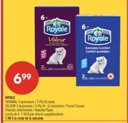 Pharmaprix ROYALE ORIGINAL 2-Ply (6) or VELOUR 3-Ply (4 - 6) Facial Tissues offer