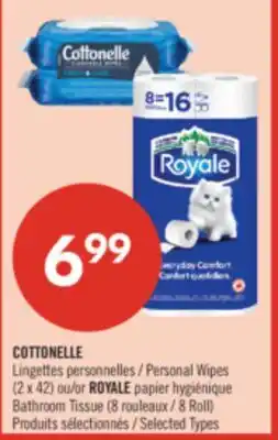 Pharmaprix COTTONELLE Personal Wipes (2 x 42) or ROYALE Bathroom Tissue 8 Roll offer