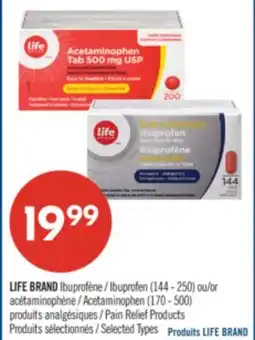 Pharmaprix LIFE BRAND Ibuprofen (144 - 250) or Acetaminophen (170 - 500) Pain Relief Products offer