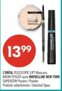 Pharmaprix L'ORÉAL TELESCOPIC LIFT Mascara, BROW STYLIST or MAYBELLINE NEW YORK SUPERSTAY Powder offer