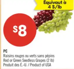 Pharmaprix PC Red or Green Seedless Grapes offer