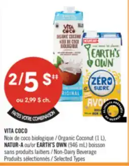 Pharmaprix VITA COCO Noix Organic Coconut (1 L), NATUR-A or EARTH'S OWN (946 mL) Non-Dairy Beverage offer