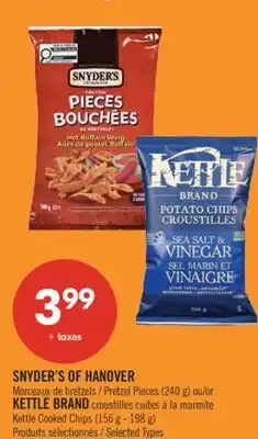 Pharmaprix SNYDER'S OF HANOVER Pretzel Pieces (240 g) or KETTLE BRAND Kettle Cooked Chips (156 g - 198 g) offer