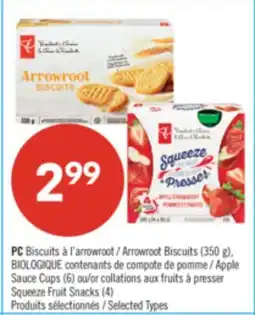 Pharmaprix PC Arrowroot Biscuits (350 g), BIOLOGIQUE Apple Sauce Cups (6) or Squeeze Fruit Snacks (4) offer
