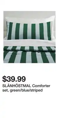 IKEA SLÅNHÖSTMAL Comforter set, green/blue/striped offer