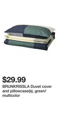 IKEA BRUNKRISSLA Duvet cover and pillowcase(s), green/multicolor offer