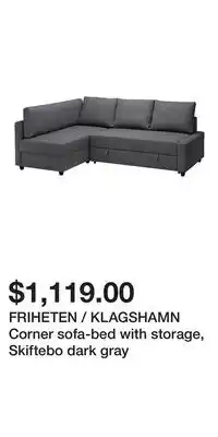 IKEA FRIHETEN / KLAGSHAMN Corner sofa-bed with storage, Skiftebo dark gray offer