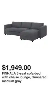 IKEA FINNALA 3-seat sofa-bed with chaise lounge, Gunnared medium gray offer