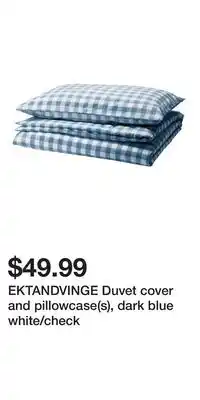 IKEA EKTANDVINGE Duvet cover and pillowcase(s), dark blue white/check offer