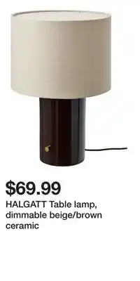 IKEA HALGATT Table lamp, dimmable beige/brown ceramic offer
