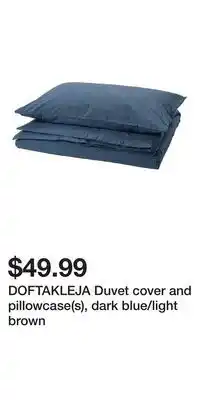 IKEA DOFTAKLEJA Duvet cover and pillowcase(s), dark blue/light brown offer