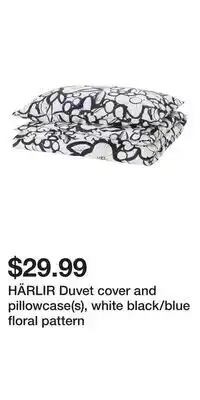 IKEA HÄRLIR Duvet cover and pillowcase(s), white black/blue floral pattern offer