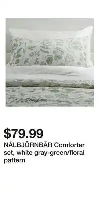IKEA NÅLBJÖRNBÄR Comforter set, white gray-green/floral pattern offer