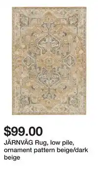 IKEA JÄRNVÄG Rug, low pile, ornament pattern beige/dark beige offer
