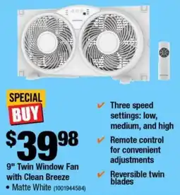 Home Depot Hampton Bay 9" Twin Window Fan with Clean Breeze offer