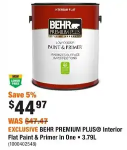 Home Depot Behr Premium Plus Interior Flat Paint & Primer In One offer
