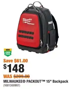 Home Depot Milwaukee Packout 15" Backpack offer