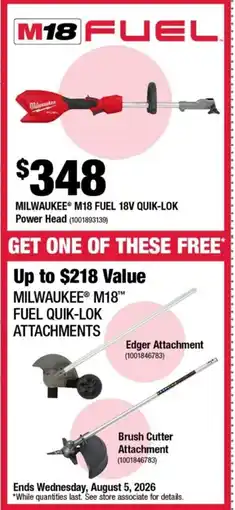 Home Depot Milwaukee m18 fuel 18v quik-lok offer