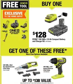 Home Depot Ryobi 18V One+ 2.0 Ah Compact Battery and Charger Kit offer