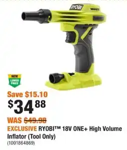 Home Depot Ryobi 18V One+ High Volume Inflator offer
