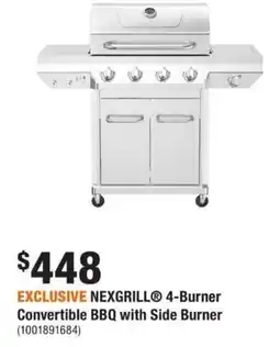 Home Depot Nexgrill 4-burner convertible bbq with side burner offer