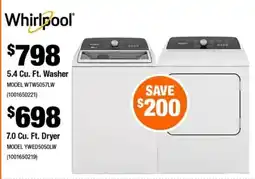 Home Depot Whirlpool 5.4 Cu. Ft. Washer offer