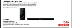 Visions Electronics YAMAHA Compact Soundbar with Wireless Subwoofer offer