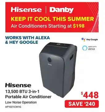 Visions Electronics Hisense 13,500 BTU 3-in-1 Portable Air Conditioner offer
