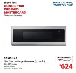 Visions Electronics SAMSUNG Slim Over the Range Microwave (1.1 cu.ft.) offer
