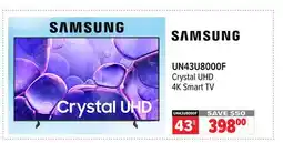2001 Audio Video UN43U8000F Samsung 43 Crystal UHD 4K Smart TV offer