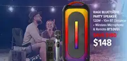 2001 Audio Video BTS3651 RAGE BLUETOOTH PARTY SPEAKER offer