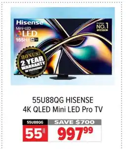 2001 Audio Video 55U88QG HISENSE 4K QLED Mini LED Pro TV 55 offer