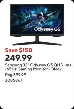 Staples Samsung 32 Odyssey G5 QHD 1ms 165Hz Gaming Monitor - Black offer