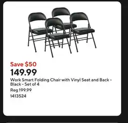Staples Work Smart Folding Chair with Vinyl Seat and Back - Black - Set of 4 offer