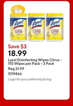 Staples Lysol Disinfecting Wipes Citrus - 110 Wipes per Pack offer