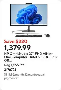 Staples HP OmniStudio 27 FHD All-in-One Computer - Intel 5-120U - 512 GB SSD - 12 GB Ram - Windows 11 Home offer