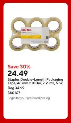 Staples Staples Double-Length Packaging Tape, 48 mm x 100m, 2.2-mil offer