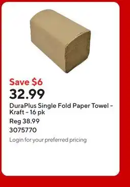 Staples DuraPlus Single Fold Paper Towel - Kraft offer