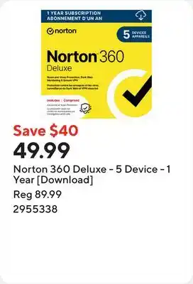 Staples Norton 360 Deluxe - 5 Device - 1 Year [Download] offer