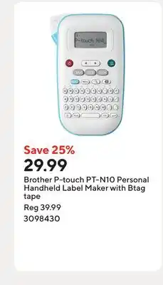 Staples Brother P-touch PT-N10 Personal Handheld Label Maker with Btag tape offer