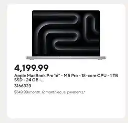 Staples Apple MacBook Pro 16 - M5 Pro - 18-core CPU - 1 TB SSD - 24 GB - Silver offer