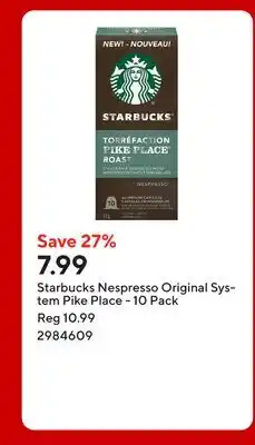 Staples Starbucks Nespresso Original System Pike Place offer