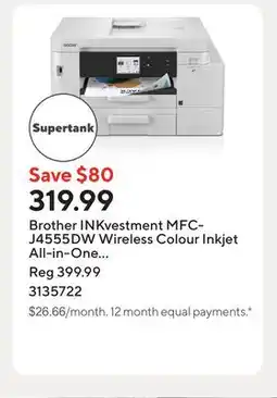 Staples Brother INKvestment MFC-J4555DW Wireless Colour Inkjet All-in-One Printer offer