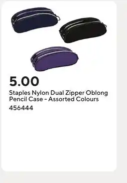 Staples Staples Nylon Dual Zipper Oblong Pencil Case - Assorted Colours offer