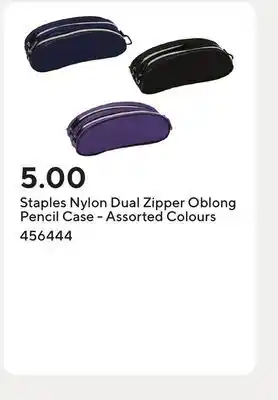 Staples Staples Nylon Dual Zipper Oblong Pencil Case - Assorted Colours offer