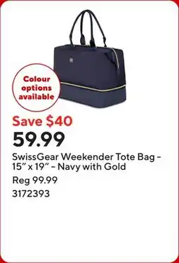 Staples SwissGear Weekender Tote Bag - 15 x 19 - Navy with Gold offer