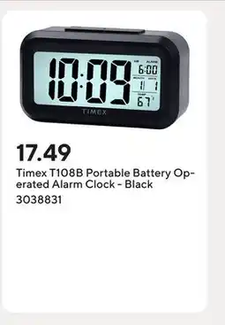 Staples Timex T108B Portable Battery Operated Alarm Clock - Black offer
