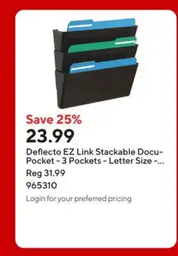 Staples Deflecto EZ Link Stackable DocuPocket - 3 Pockets - Letter Size - Black offer