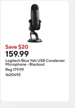Staples Logitech Blue Yeti USB Condenser Microphone - Blackout offer