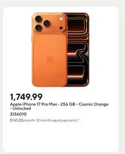 Staples Apple iPhone 17 Pro Max - 256 GB - Cosmic Orange - Unlocked offer